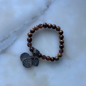 Tiger eye Beaded Bracelet with Silver Charms